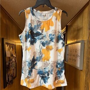 Women's Sleeveless Abstract Print Tank Top - Blue & Mustard